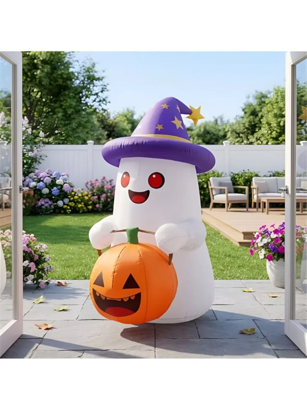 5 FT Halloween Inflatables Decor, Cute Inflatable Ghost with Pumpkin, Built-in
